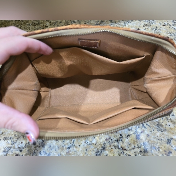 Celine authentic macadam pattern Cosmetic pouch PVC leather zip closure brown - Picture 6 of 8